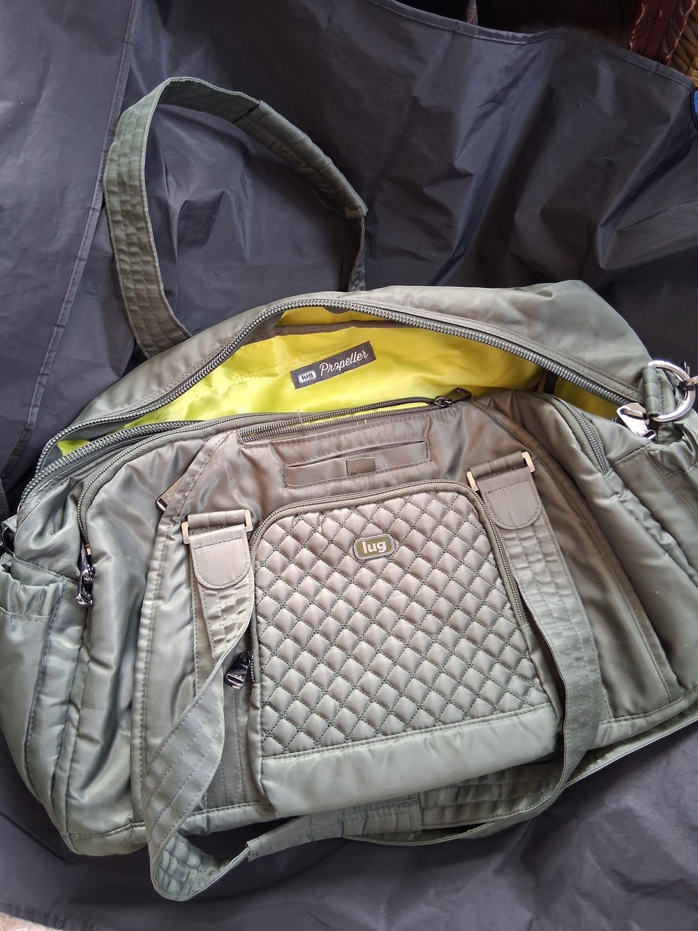 Lug Olive Green Quilted Travel Tote Bag